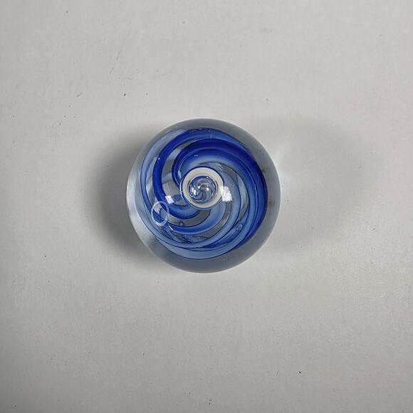 Art Glass Paperweight In Clear with Blue Swirls unsigned desk decretive piece - Picture 4 of 9